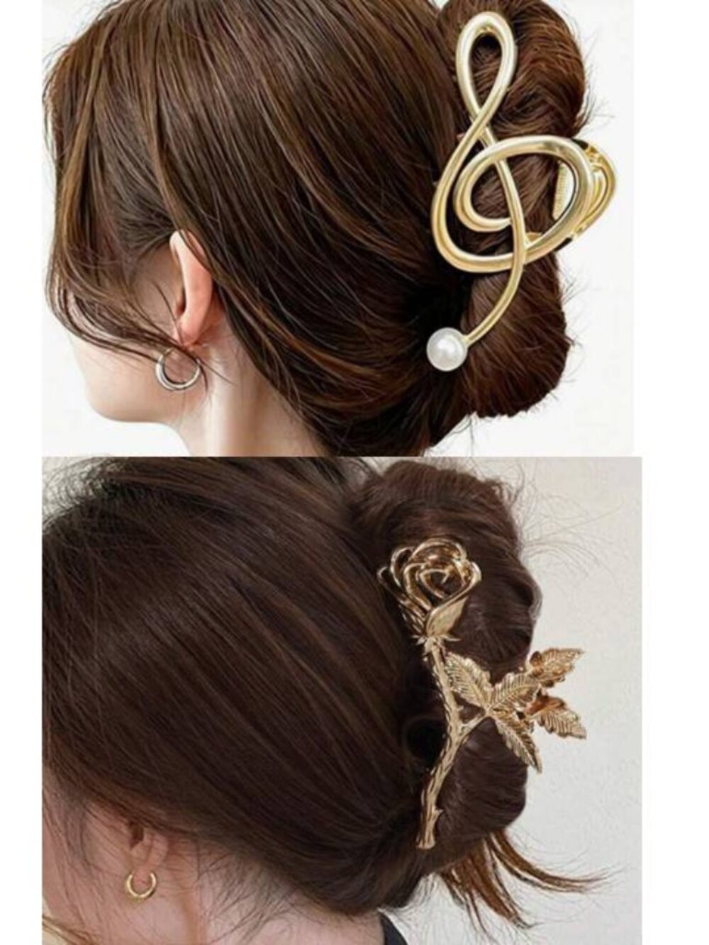 Women's Metal Rose Flower & Treble Clef Claw Hair Clip Accesories Party Wedding